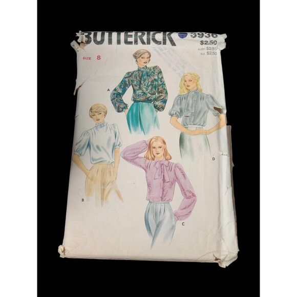 Vtg Butterick Sewing Pattern #3936 Misses Blouse with Tie Size 8 - Picture 5 of 5